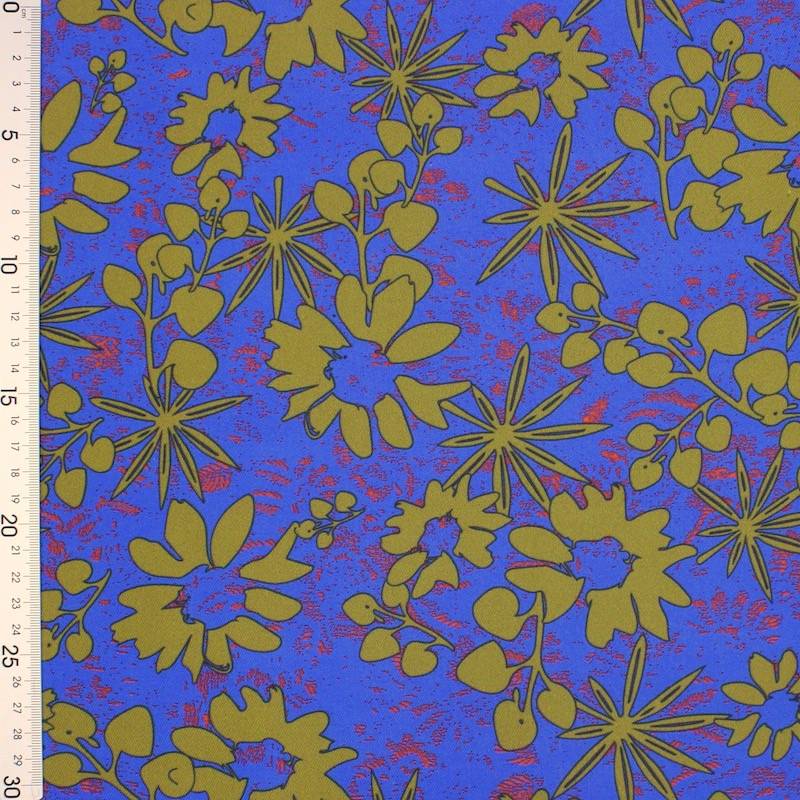 Cotton twill fabric with flowers - blue