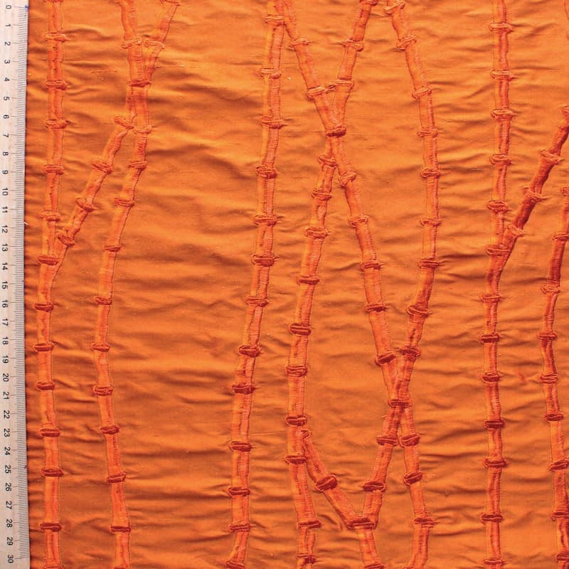 Orange silk with orange embroidered design