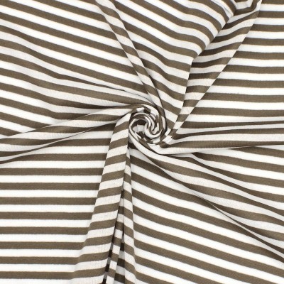 Jersey fabric with stripes - beige and white 