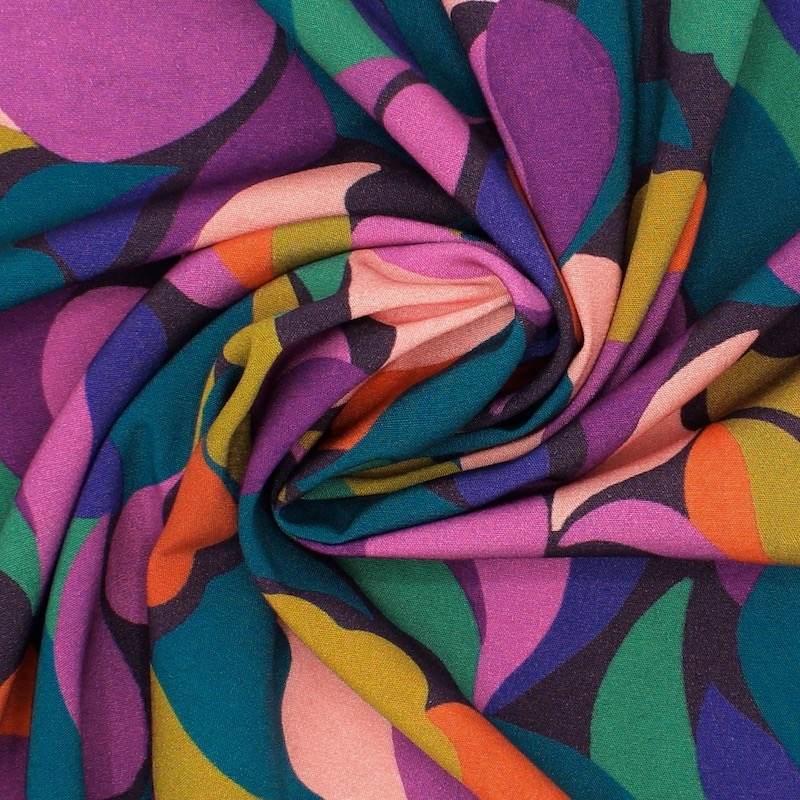 Extensible viscose popline with flowers - multicolored