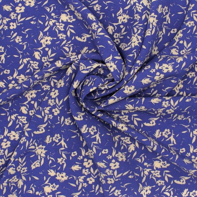 100% viscose fabric with flowers - navy blue 