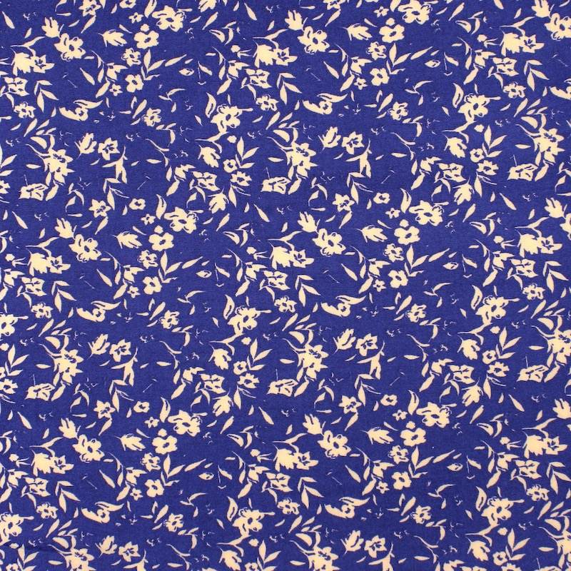 100% viscose fabric with flowers - navy blue 