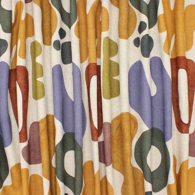 Viscose and linen fabric with graphic print - ecru 