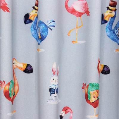 Cotton fabric with animals - grey