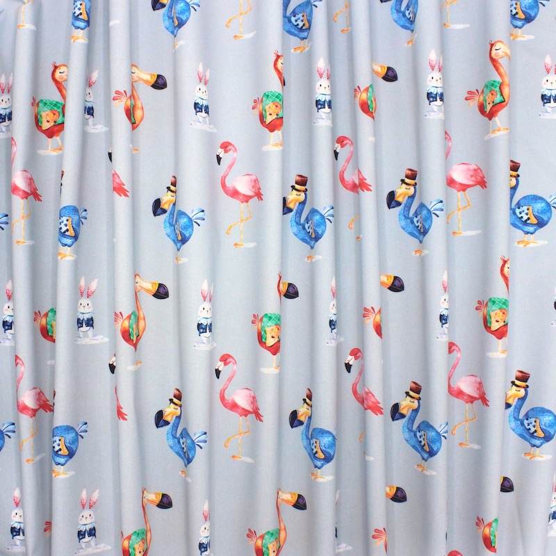 Cotton fabric with animals - grey