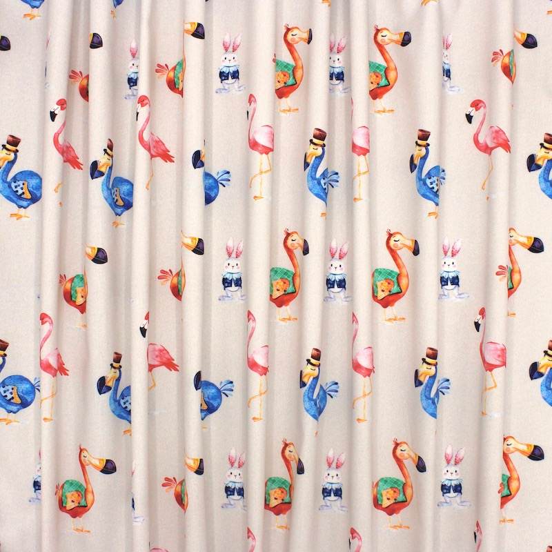 Cotton fabric with animals -  beige