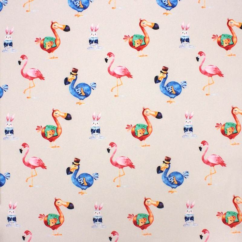 Cotton fabric with animals -  beige