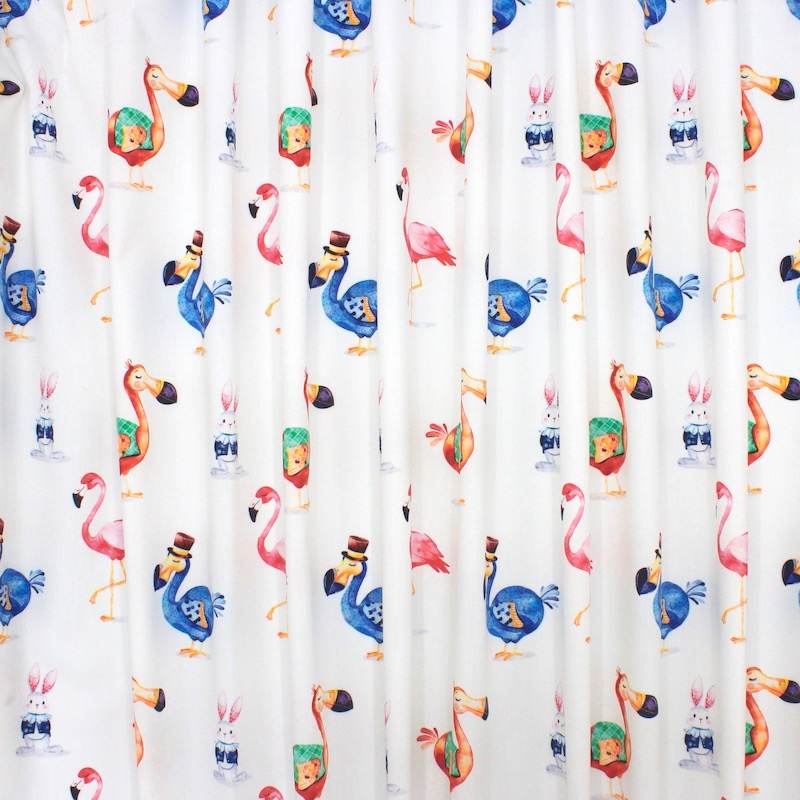 Cotton fabric with animals - white