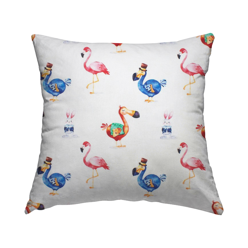 Cotton fabric with animals - white