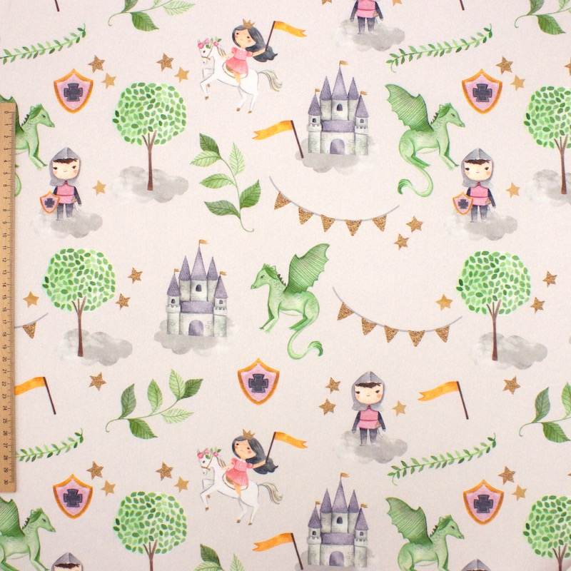 Cotton fabric with princesses - beige