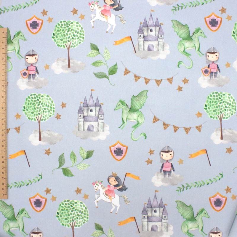 Cotton fabric with princesses - grey