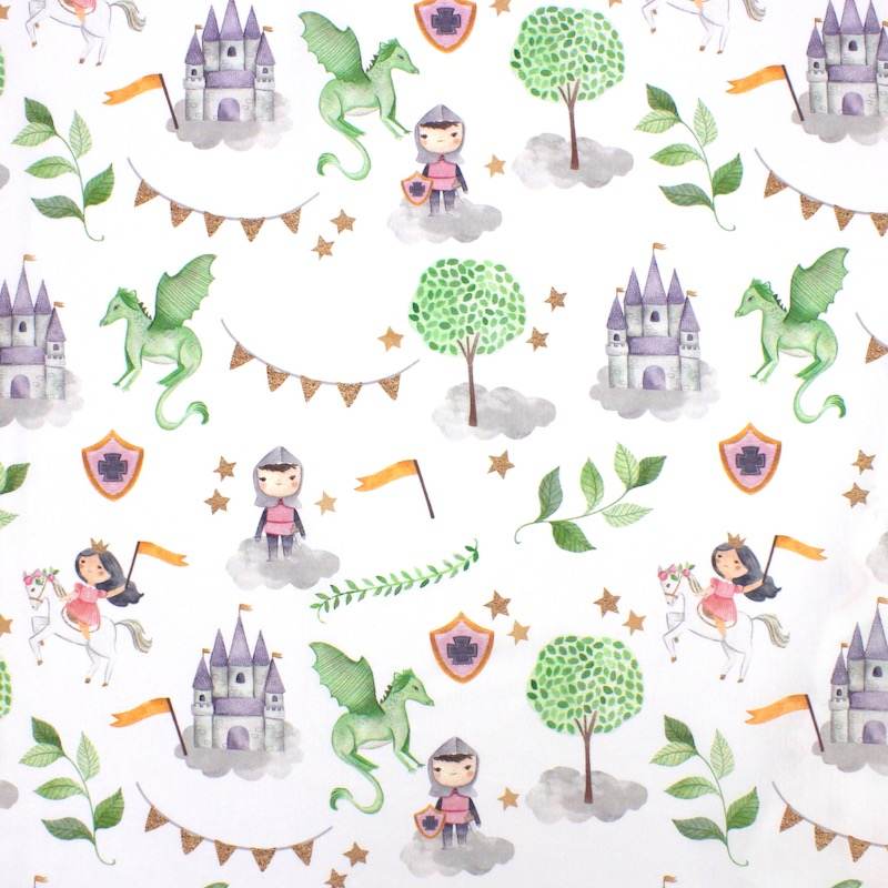 Cotton fabric with princesses - white