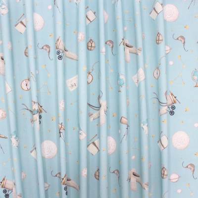 Cotton fabric with planes - sky blue