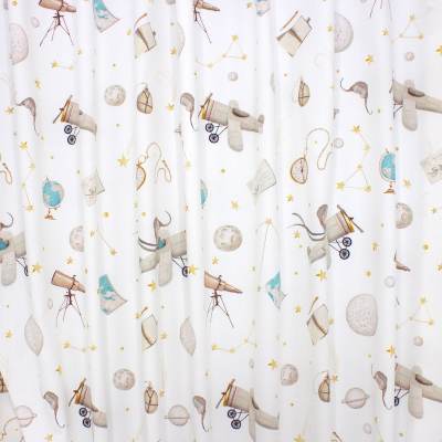 Cotton fabric with planes - white