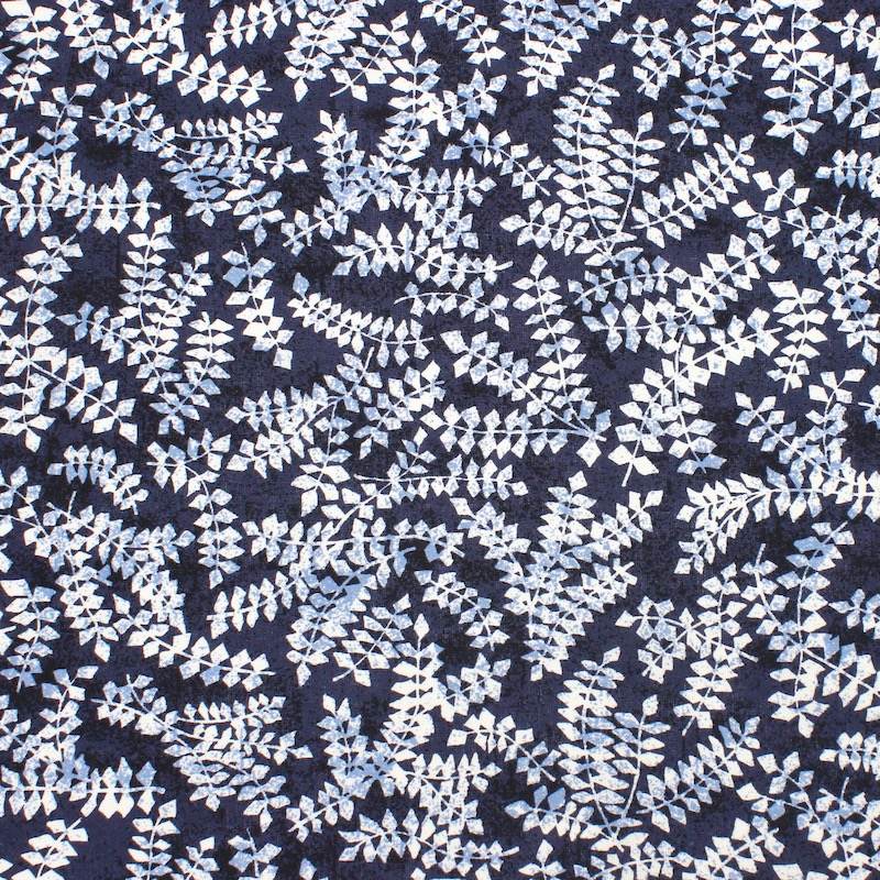 Cotton fabric with foliage - navy blue