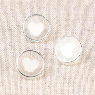Transparent button with heart - white