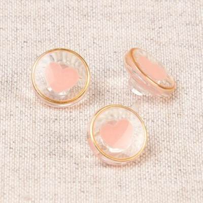 Transparent button with heart - pink