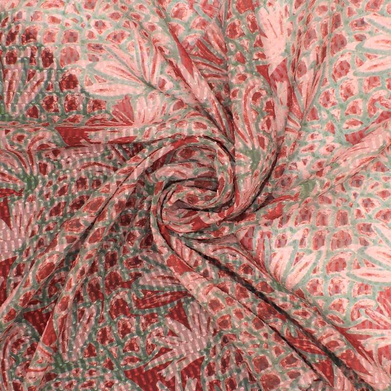 Printed jacquard veil - khaki and pink 