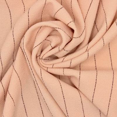 Extensible striped fabric with crêpe aspect - salmon colored 