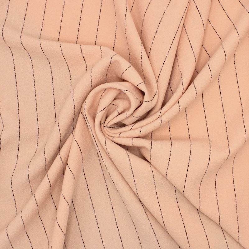 Extensible striped fabric with crêpe aspect - salmon colored 