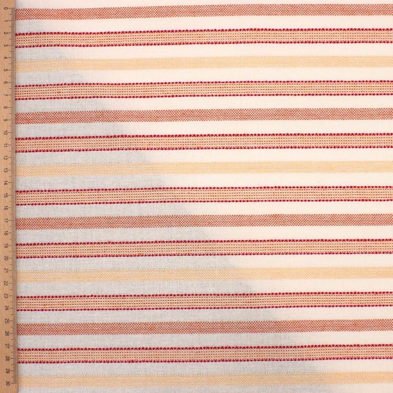Striped cotton fabric - ecru and salmon 
