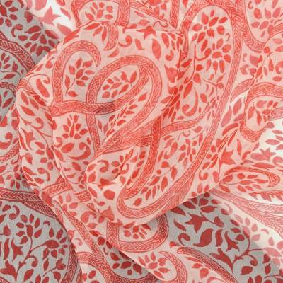 Viscose veil with flowers - coral 