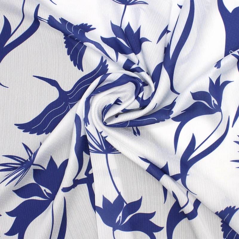 Tissu polyester motifs marines-blanc
