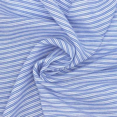 Striped fabric in viscose and linen - blue 