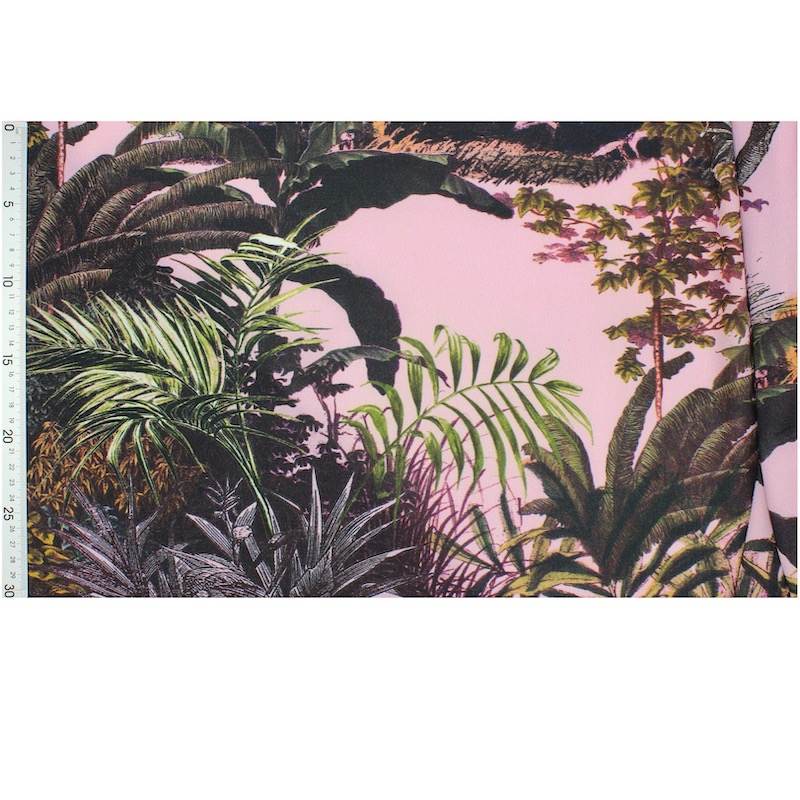Fabric with foliage and crêpe aspect - pink