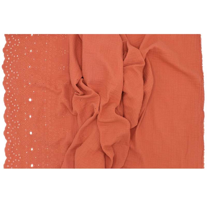 Embroidered double gauze - rust-colored