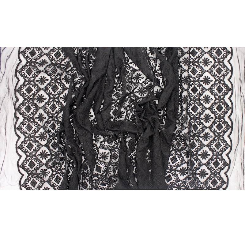Embroidered fishnet fabric - black
