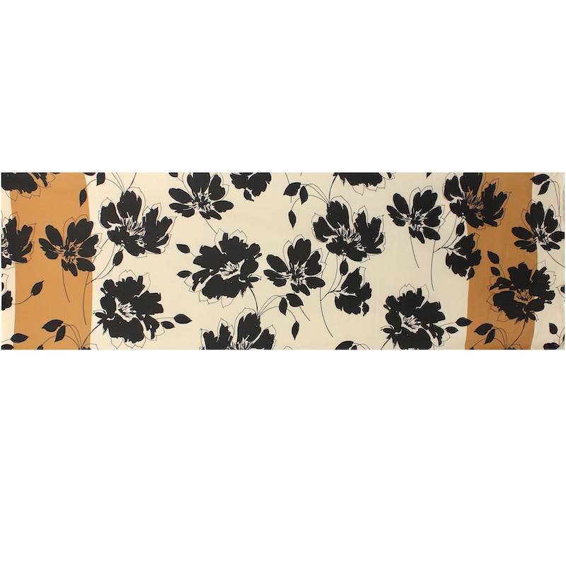 Satin fabric with flowers - beige and cream
