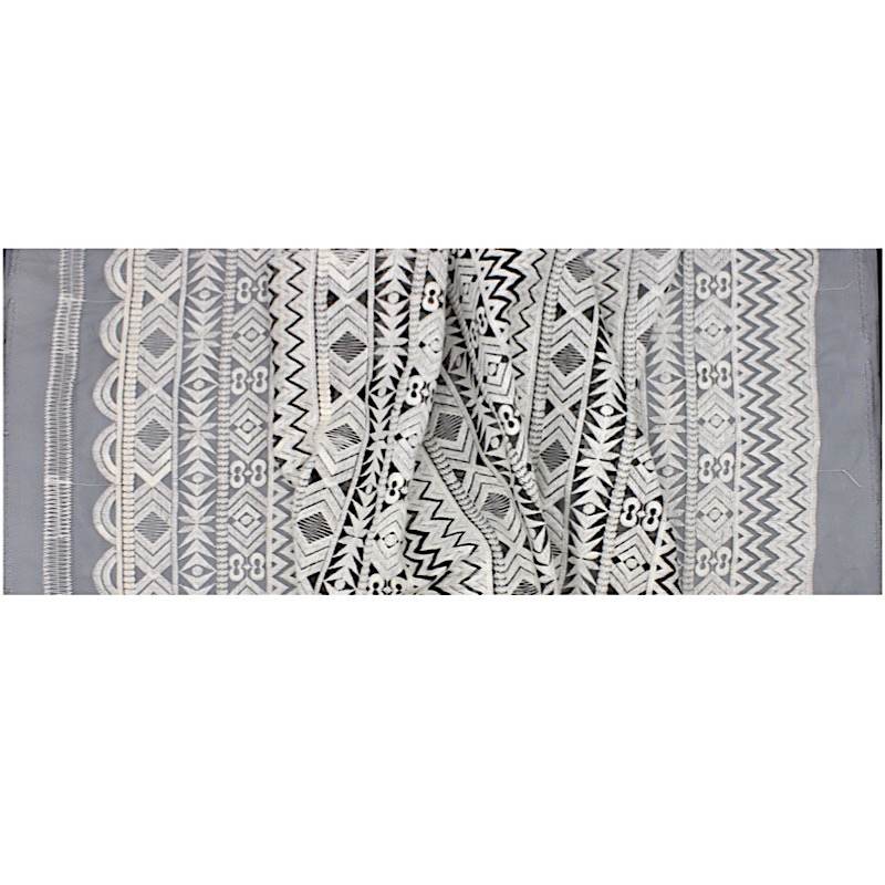 Embroidered veil fabric - black and ecru 