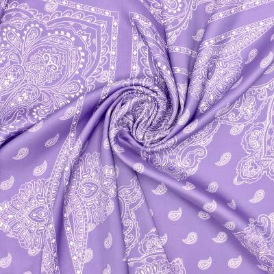 Satin polyester fabric with paisley - purple