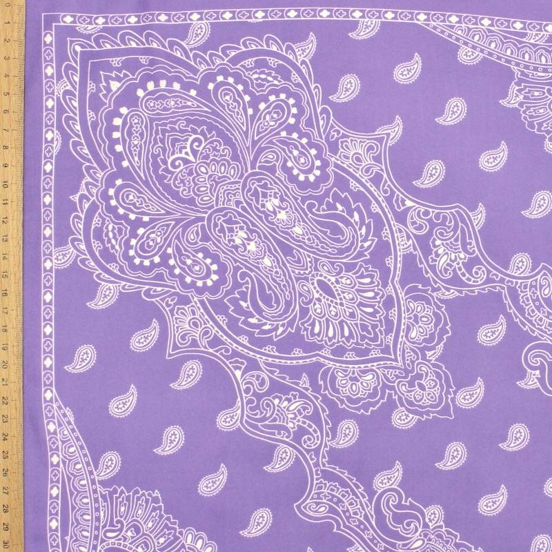 Satin polyester fabric with paisley - purple