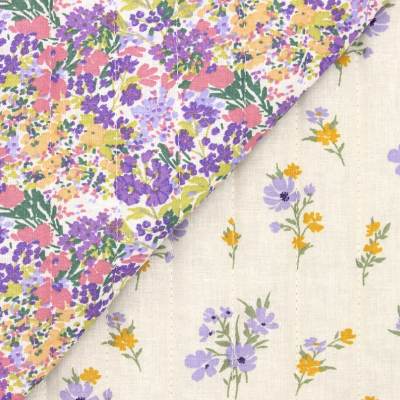 Double-sided quilted fabric with flowers - multicolored