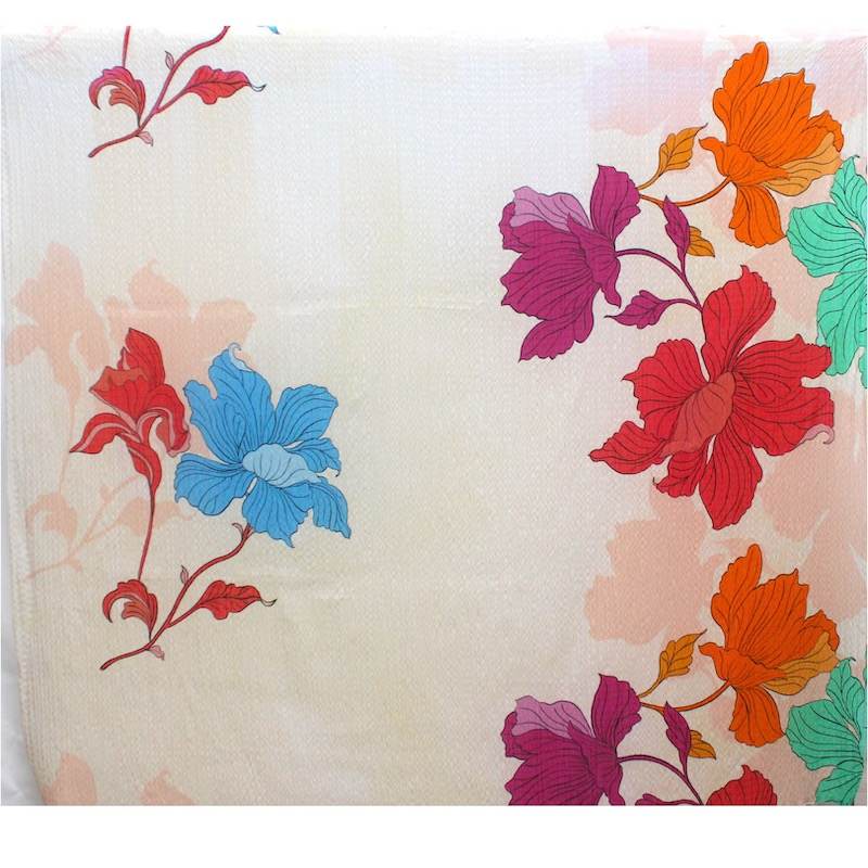 Fabric with flowers and aspect of double gauze - ecru 
