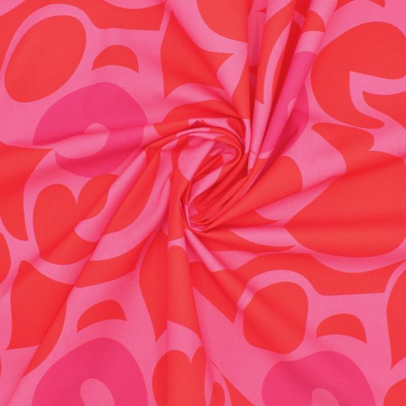 Popeline coton graphique -rose et rouge 
