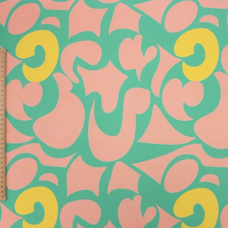 Cotton poplin with graphic prints - peach and green