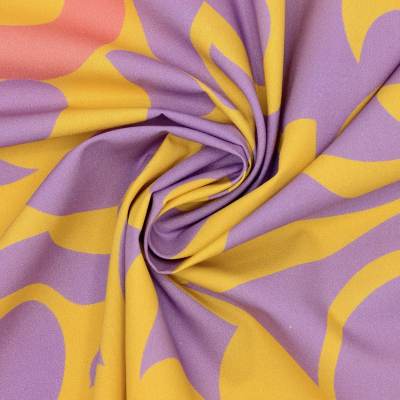 Cotton poplin with graphic prints - lilac and yellow 