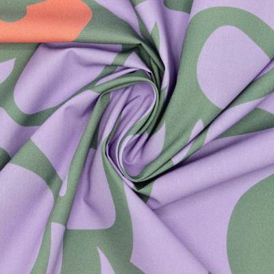 Cotton poplin with graphic prints - lilac and khaki 