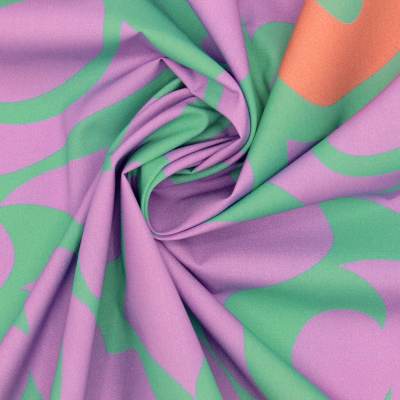 Cotton poplin with graphic prints - lilac and green