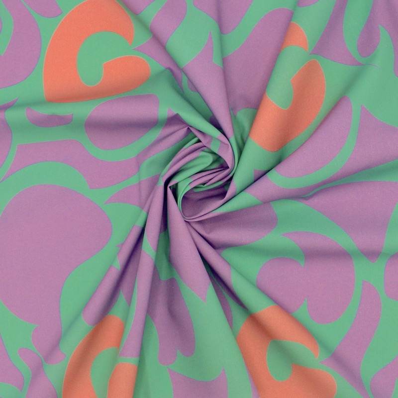 Cotton poplin with graphic prints - lilac and green