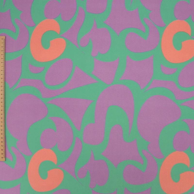 Popeline coton graphique -lilas et vert 