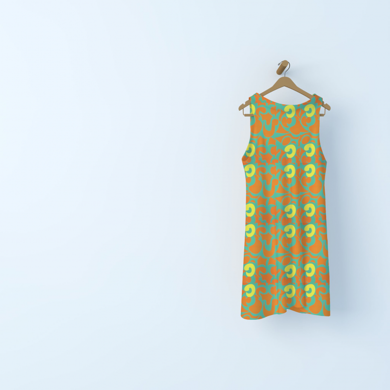 Cotton poplin with graphic prints - orange and green