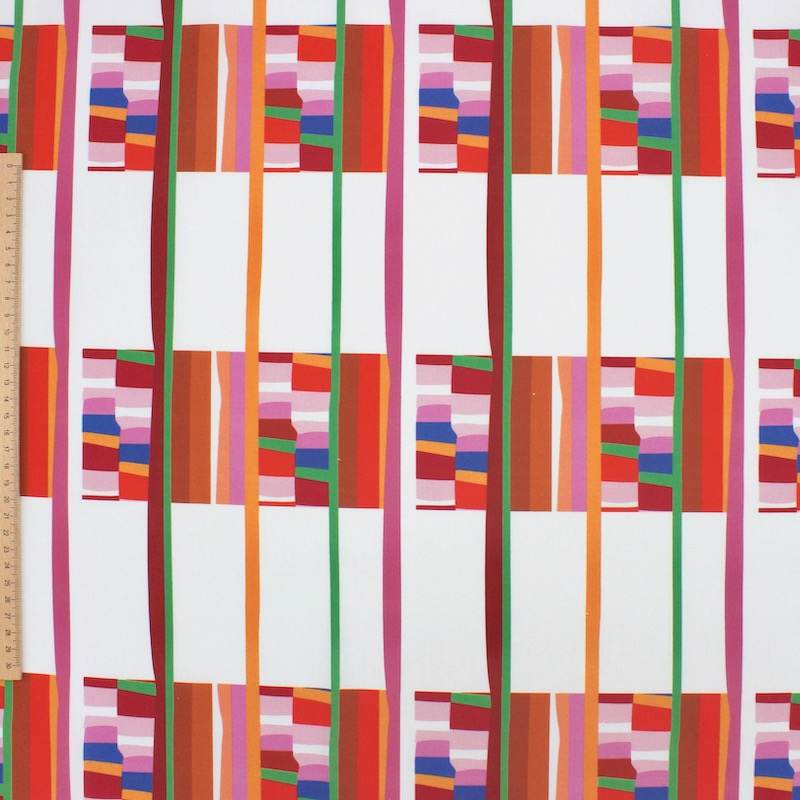 Cotton poplin with stripes and graphic prints - multicolored