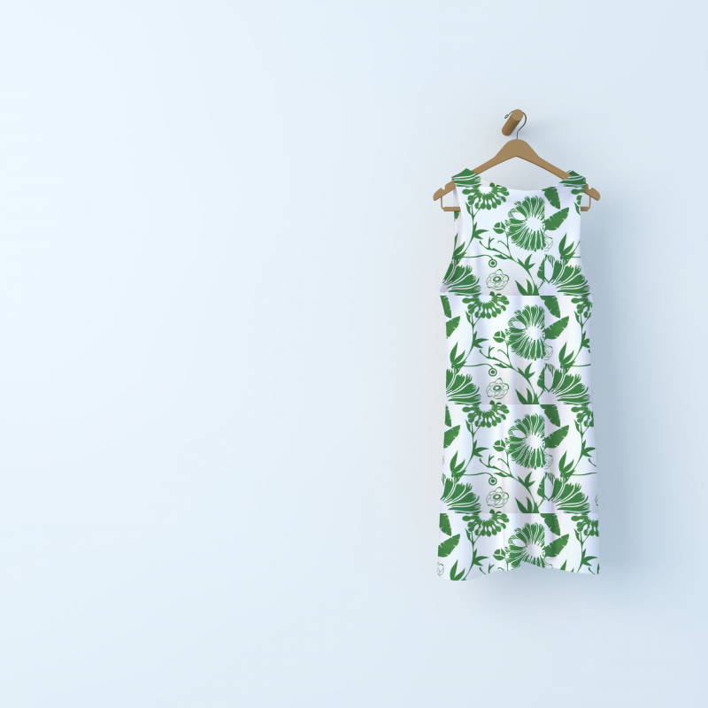 Cotton poplin with flowers - white and green