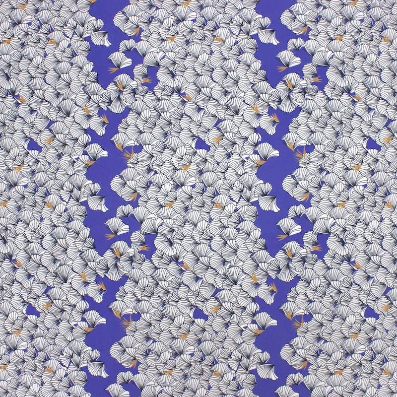 Katoen popeline met waaier bloemen - blauw 