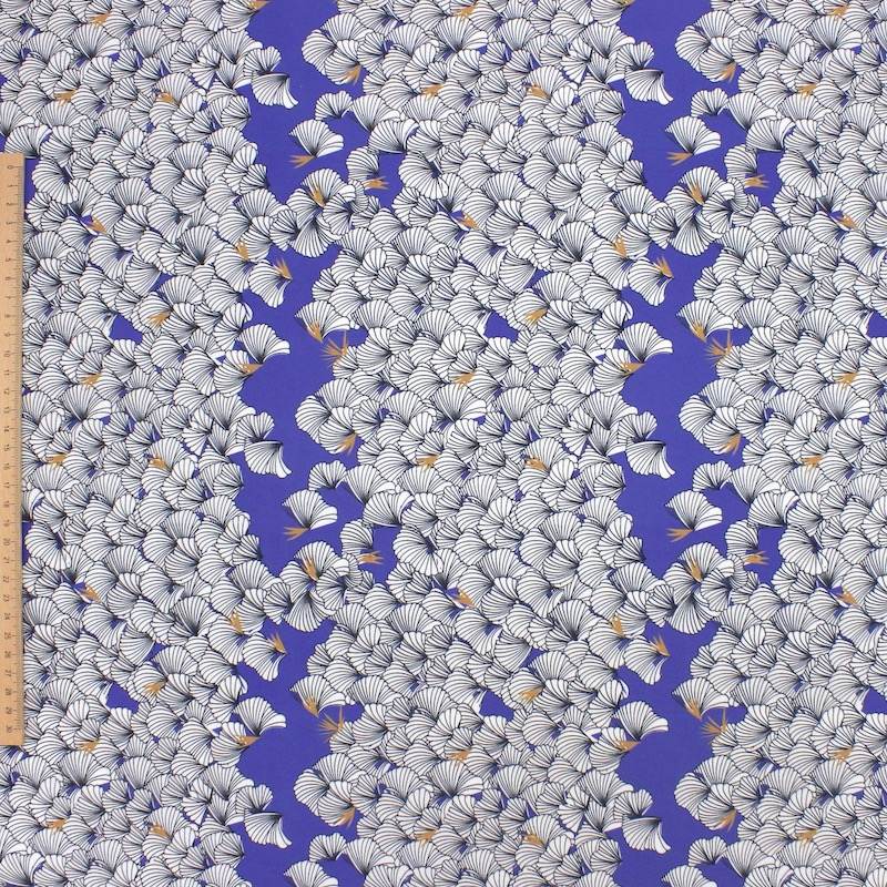 Katoen popeline met waaier bloemen - blauw 