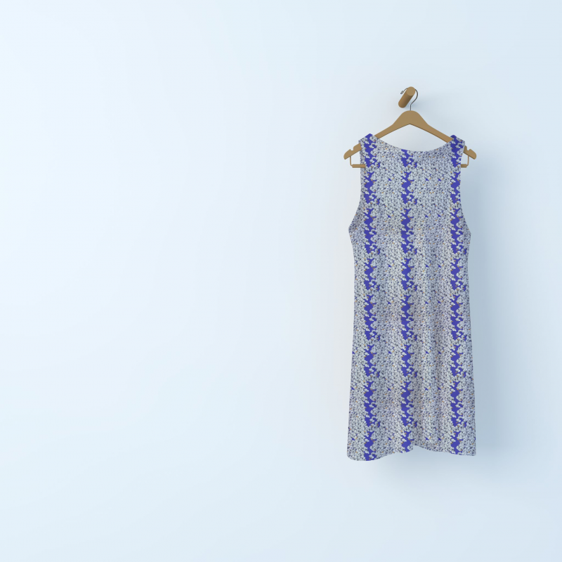 Popeline coton fleurs éventail -  bleu